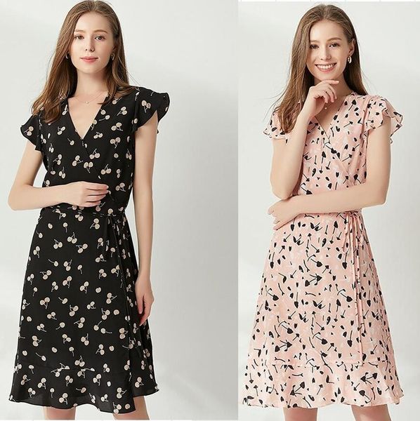 

fashion designer runway spring summer for women dress bow collar rose floral-print elegant chiffon dresses girl dress casual woman, Black;gray