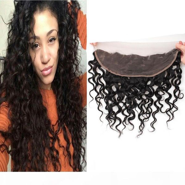

mongolian human hair 13x4 lace frontal water wave frontal pre plucked 13 by 4 lace frontal wet and wavy closures, Black;brown