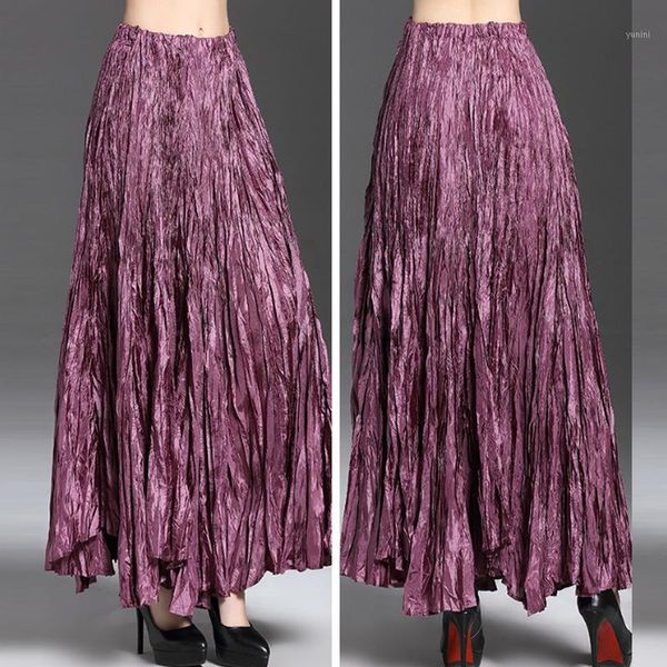 

new arrivals 2020 summer season solid color large size high waist slim swing irregular all-match pleated long skirt1, Black