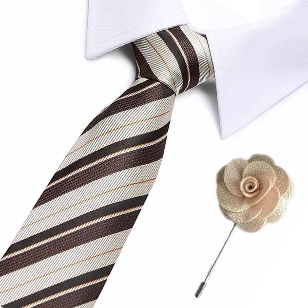 

luxury men's stripe brooch tie jacquard 7.5cm 100% silk men neckties formal dress accessories gift for men classic tie1, Black;gray