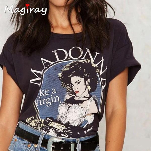 

women's t-shirt magiray madonna like a virgin letter print t shirt women 2021 summer plus size punk kpop black casual tumblr tee femme, White