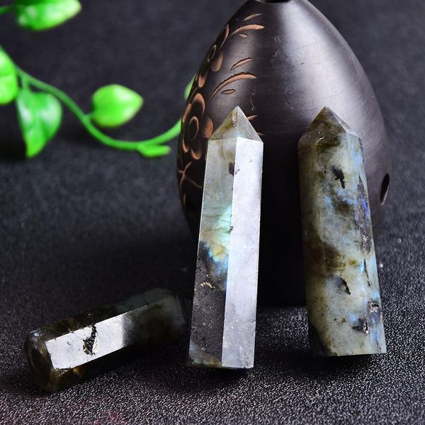 

natural crystal labradorite quartz point healing stone hexagonal prisms 50-80mm obelisk wand treatment stone diy jllrso, Black