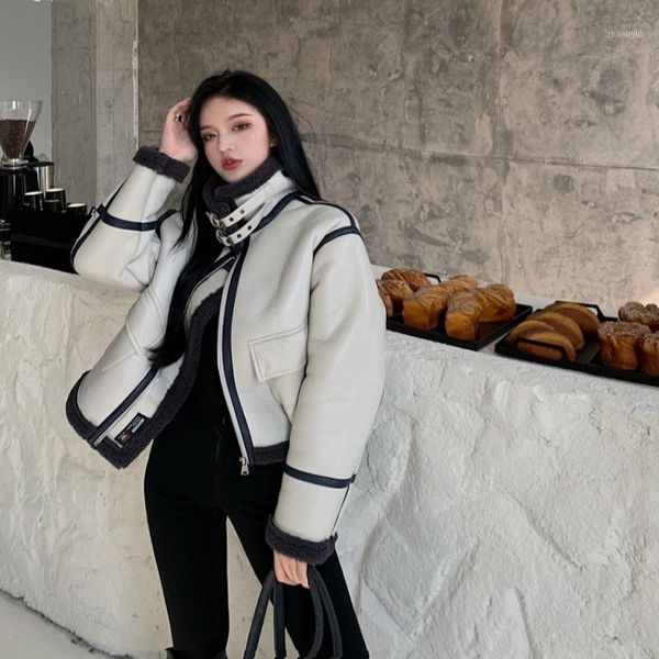 

zosol lamb-haired locomotive suit leather jacket women autumn/winter plush thick 2020 new retro jacket, Black;brown