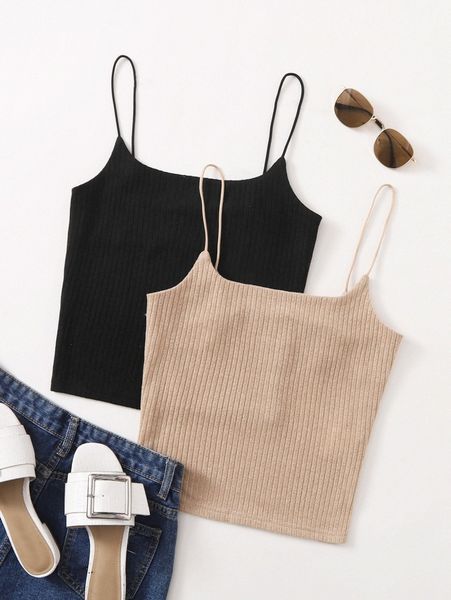 

2 pack rib-knit cami p2p4#, White