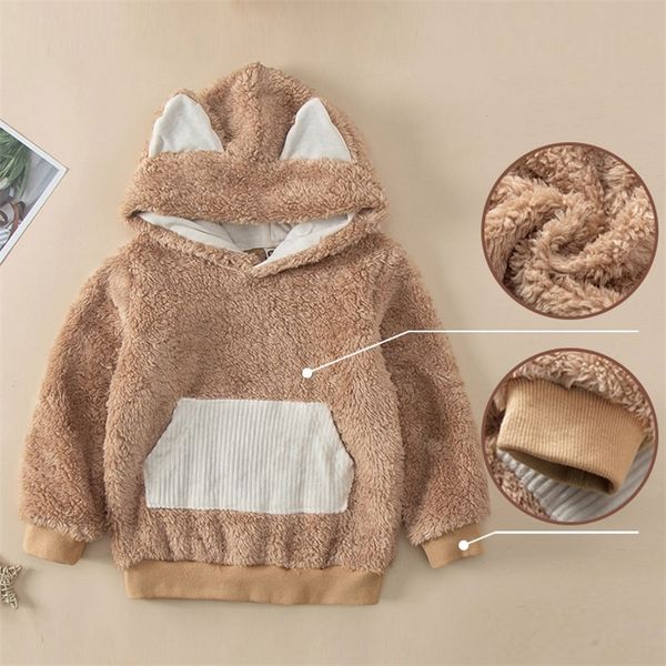 

baby solid color cute cartoon bear hoodie long sleeve male female spring and autumn coat for children 1-6 y 220309, Black