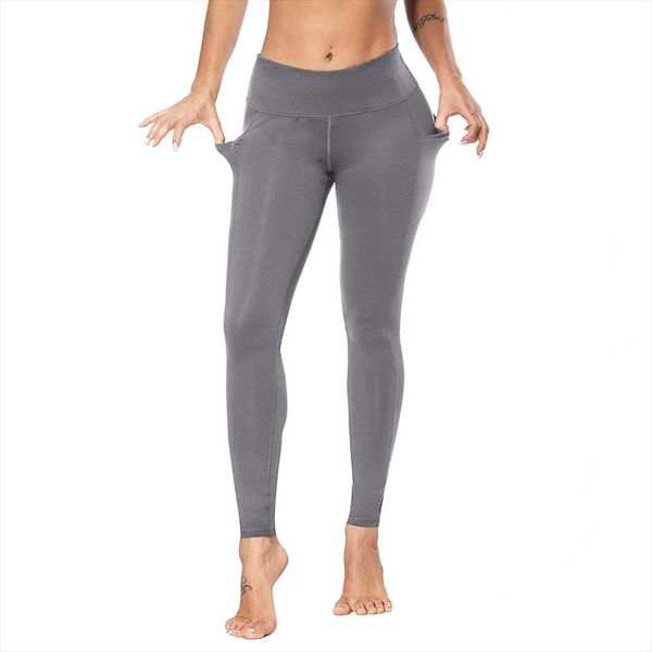 

legging femme plus size high waist elastic push up leggings solid with pockets sport women fitness pencil pants woman clothes, Black