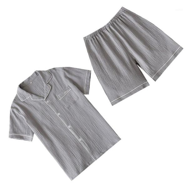 

1 set man summer pajamas male sleepwear short sleeve home lounge night wear shorts and pajama set for home daily use (grey size1, Black;brown