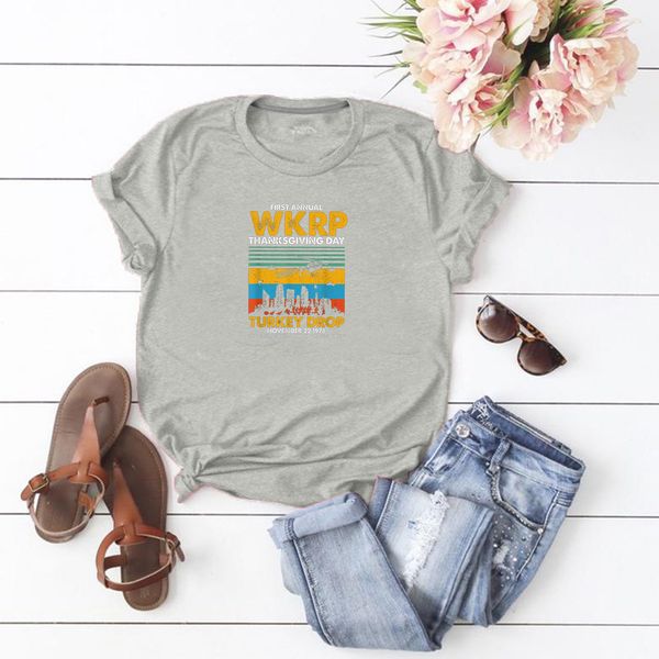 

lh20082 summer explosive personality first annual wkrp english printed wild casual round neck short sleeve t-shirt, White