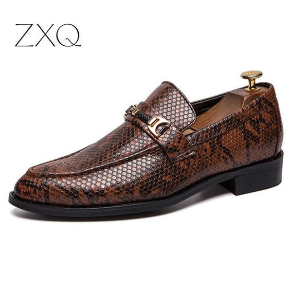 

business dress men shoes snakeskin print slip on british men's red hair stylist leather shoes male wedding, Black