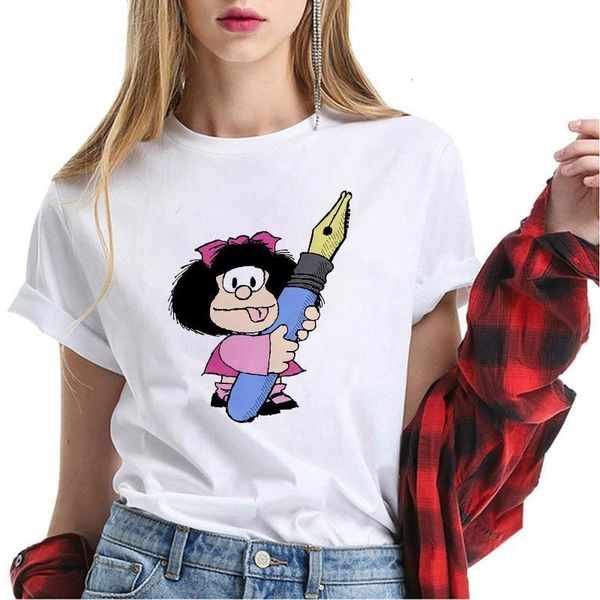 

women's t-shirt mafalda cartoon fashion printed t-shirt ladies casual harajuku graphic t-shirt short sleeve kawaii tshirt female, White