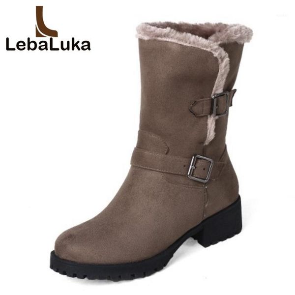 

boots tuyoki fashion women high heels snow plush platform shoes motorcycle warm winter mid calf size 33-441, Black