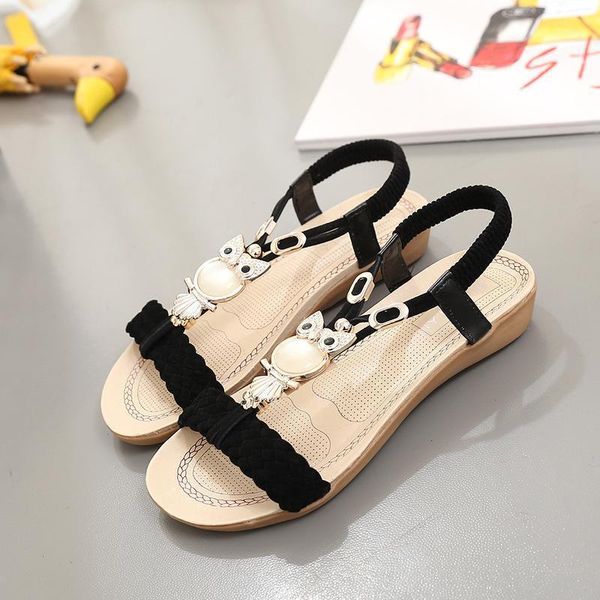 

sandals women summer fashion ankle-strap beach shoes ladies flip flops flats sandale chaussures femme bohemia shoes1, Black
