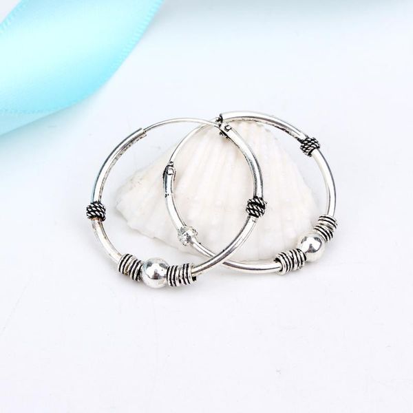 

hoop & huggie 1pair 24mm bohemian vintage silver color circle earrings for women simple hook pierced cuff brincos bijoux jewelry1, Golden;silver