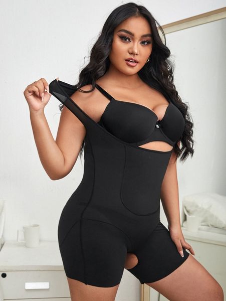 

plus cut-out shapewear bodysuit 84wd#, Black;white