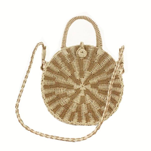 

fashion casual straw round women shoulder bag large capacity handmade woven bohemian women handbag summer beach lady rattan bag