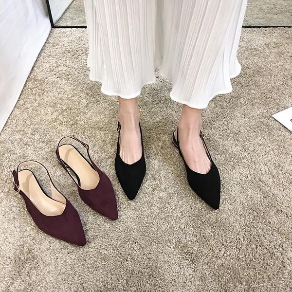 

women's shoes pointed toe shoes 2020 new spring fashion suede thick sandals, Black