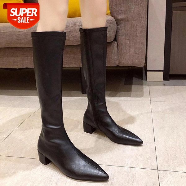 

lucyever fashion pointed toe pu leather knee high boots women 2020 waterproof square heels high boots woman black warm shoes #wd9y