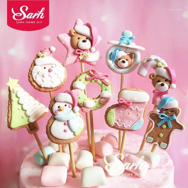 

pink glove bear santa claus merry christmas cake ers snowman xmas tree baby shower birthday party baking supplies love gifts1