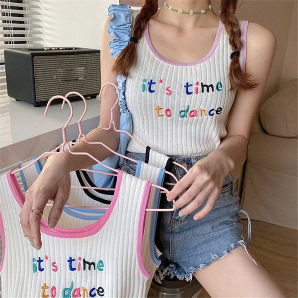 

embroidered white knit vest women's summer looks thin inner wear can be worn outside sleeveless european and american style size