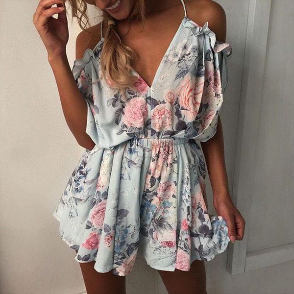 

charmed loose off shoulde v lead rompers floral ruffles sleeve bandage backless women jumpsuit combishort femme ete wy*, Black;white