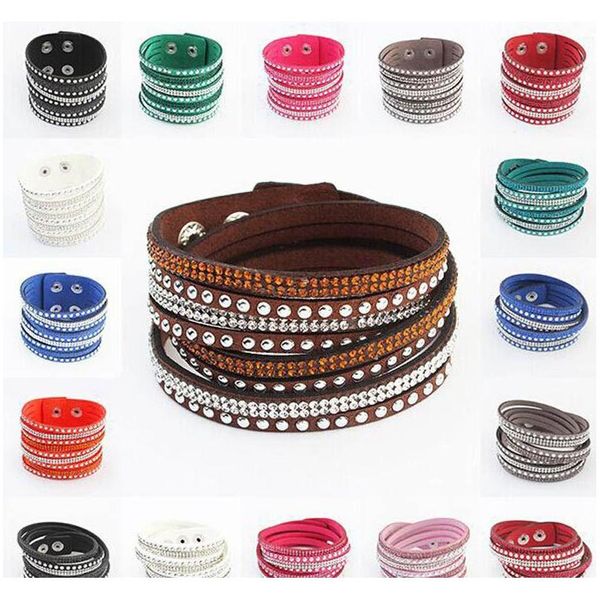 

selling rhinestone crystal multilayer bracelets bangles flannel leather wrap bracelet wristbands for women snap b sqckfg homes2007, Black