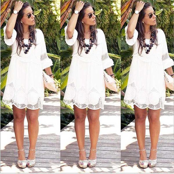 

bonjean bohemian beach dress lace patchwork hollow out clothing loose mini dress 2020 plus size summer vestidos bj28661, White;black