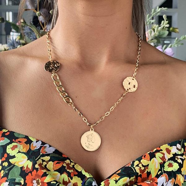 

chains vintage coin pedant necklace for women gold color twisted shiny cuban chain link choker men hiphop collar jewelry gift, Silver