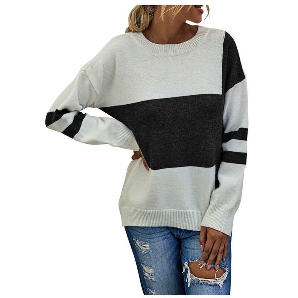 

sagace fashion women autumn winter sweater ladies knitted jumper pullover sweater splicing striped print sweaters and pullovers, White;black