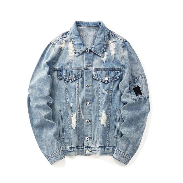 

2021 early spring new luxury design men jacket button letter embroidery hole frayed loose jacket casual fashion casual ing, Black;brown