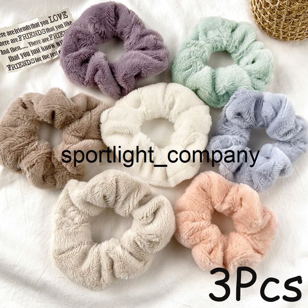 

3pcs/set daily soft hair scrunchies plush elastic hair band women girls ponytail holder casual rubber band hair accessories, Slivery;white