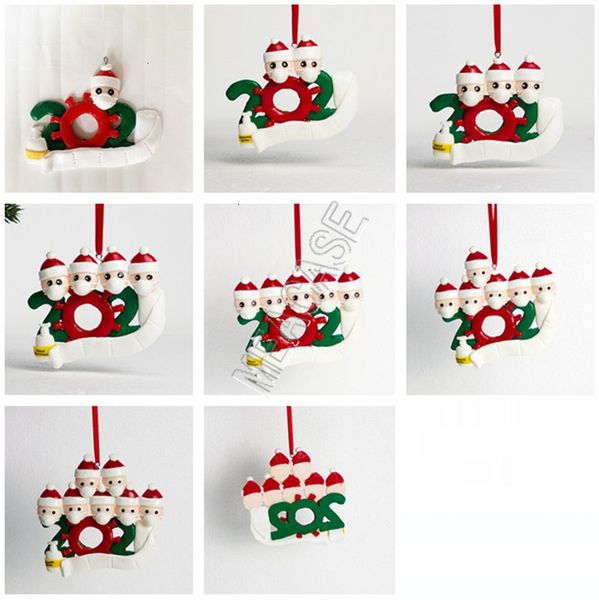 

1/2/3/4/5/6/7 quarantine family christmas ornament diy polymer clay wih face mask xmas tree party hanging soft kids ceramic toys gwf1791