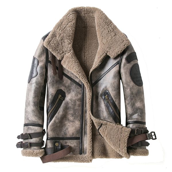 Mode 100% Qualität Echte Schaffell Pelz Männer Mantel Echte Voll Pelt Schafe Lammfell Männlichen Winter Jacke Braun Männer Pelz outwear LJ201030