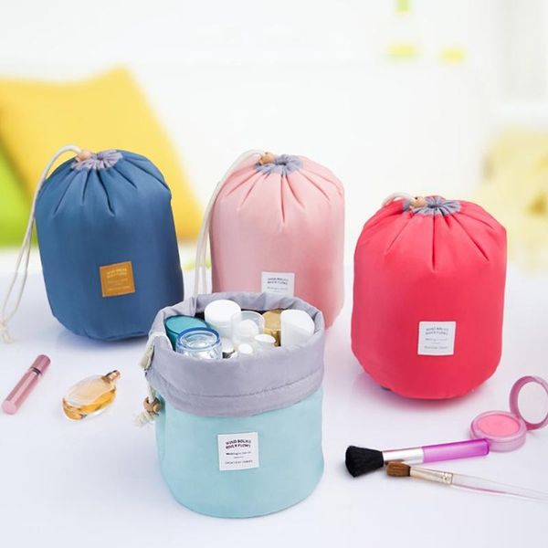 

travel multifunctional cosmetic bags drawstring harness waterproof colored cylindrical storage bag woman home storage bags