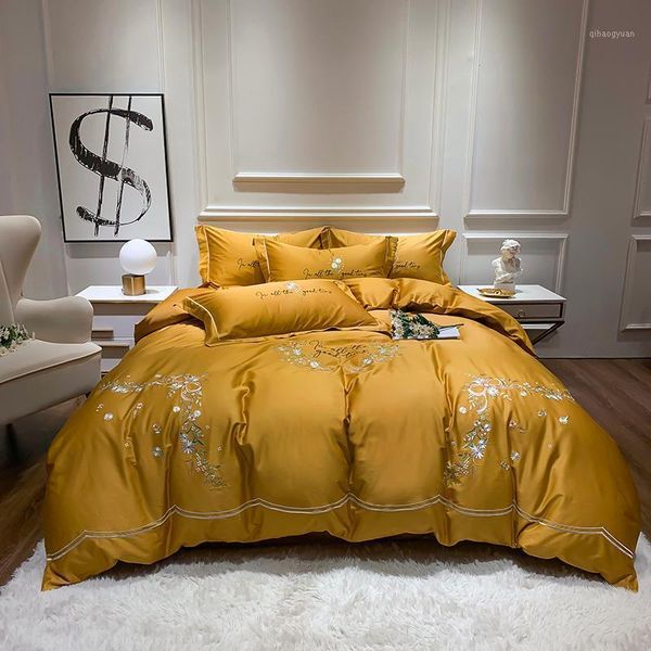 

100% cotton bedding sets  king size flowers embroidery bed duvet cover with filling bed sheets/rubber fitted sheet linen1