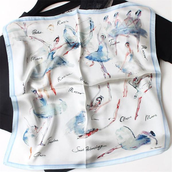 

scarves pobing 100% pure silk scarf women dancer print square wraps foulard head tie neckerchief hijab bandana 53x53cm, Blue;gray