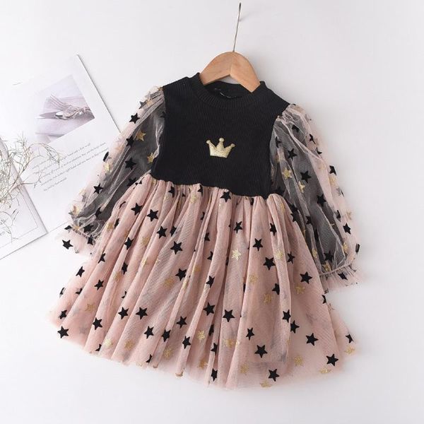 

girl's dresses fashion girls' dress autumn long sleeve star print christmas party mesh princess wedding birthday clothes 0-7 years, Red;yellow