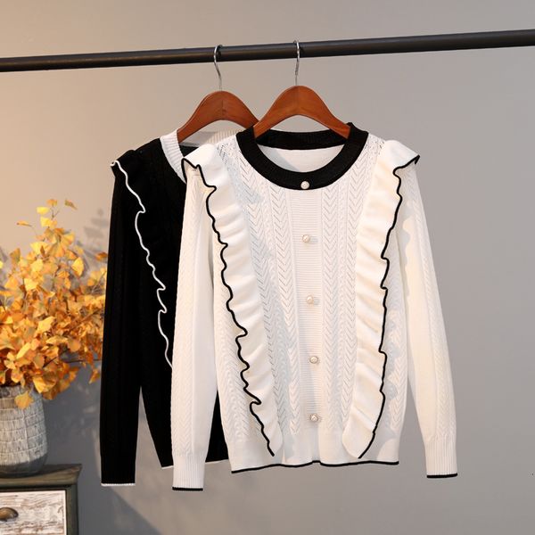

2021 new lotus leaf women sweater englang style woman pullover sweaters spring autumn long sleeve knitwear soft jumper pull femme azzc, White;black
