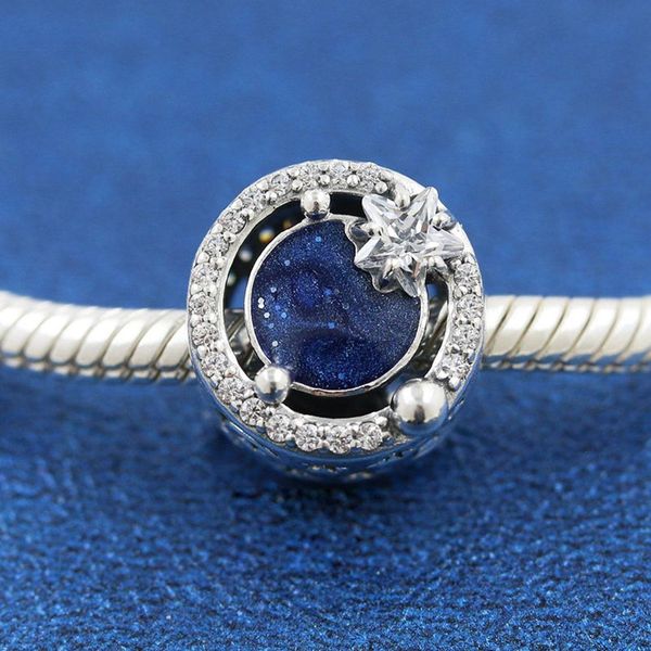 

2022 winter 925 sterling silver a trip to the galaxy charm with blue and clear cz fits european jewelry charm bracelets, Black