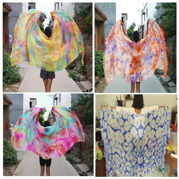

new tie-dye belly dance 100% real silk veils nice gradient color silk hand scarfs for dancing stage performance 2.5x1.14m size1, Black;red