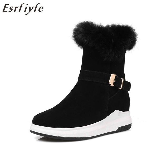 

boots esrfiyfe women non-slip waterproof winter ankle snow boot platform plush shoes with thick fur botas mujer, Black