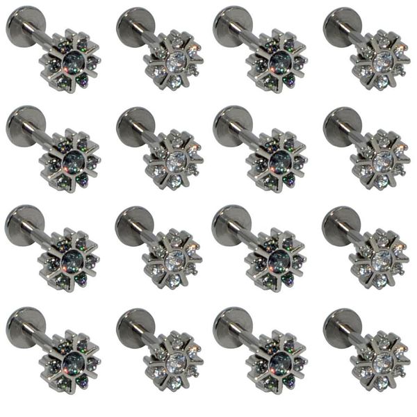 

1pc g23 titanium&steel cz gem sun flower labret lip bar ring crystal ear cartilage tragus helix piercing screw fit 16g q sqccwn, Silver