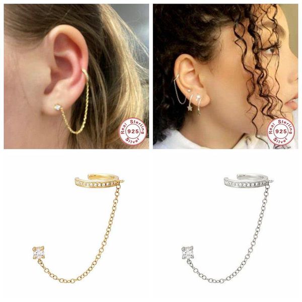 

stud 1pcs fashion hiphop gothic punk handcuff chain earrings s925 silver european for women/girl party jewelry, Golden;silver