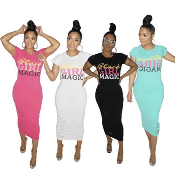 

letter pattern dress fashion bronzing beads hole long dresses designer new female slim casual short sleeve round neck dress women, Black;gray