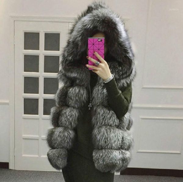 

fashion women fur vest winter fur jacket hooded thick coat slim fit striped cut waistcoat faux gilet mid long1, Black