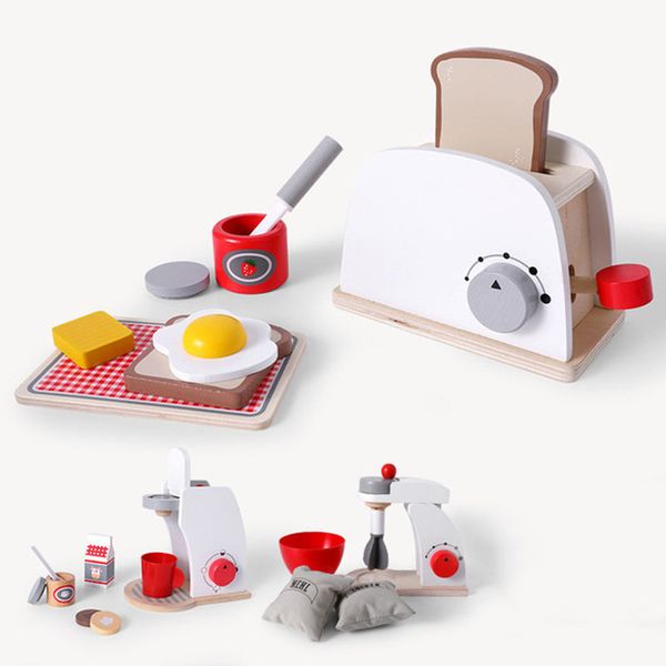 

kitchen wooden pretend play sets pretend toasters bread maker coffee machine game birthday gifts mixer ice kid educational toy lj201009