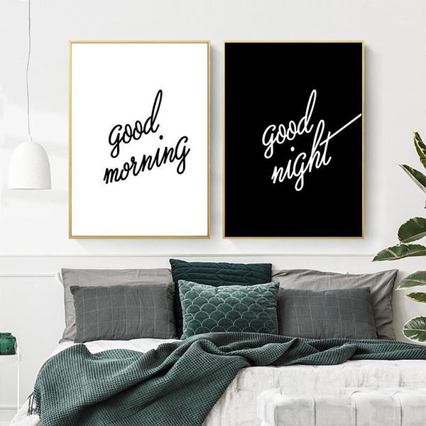 

paintings minimalist black and white quotes art canvas painting poster good morning night wall print modern home decor yx0691
