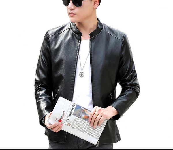 

slim windproof men motorcycle leather jacket fashion autumn and winter men solid color leather jackets 2020 jackets and coat1, Black