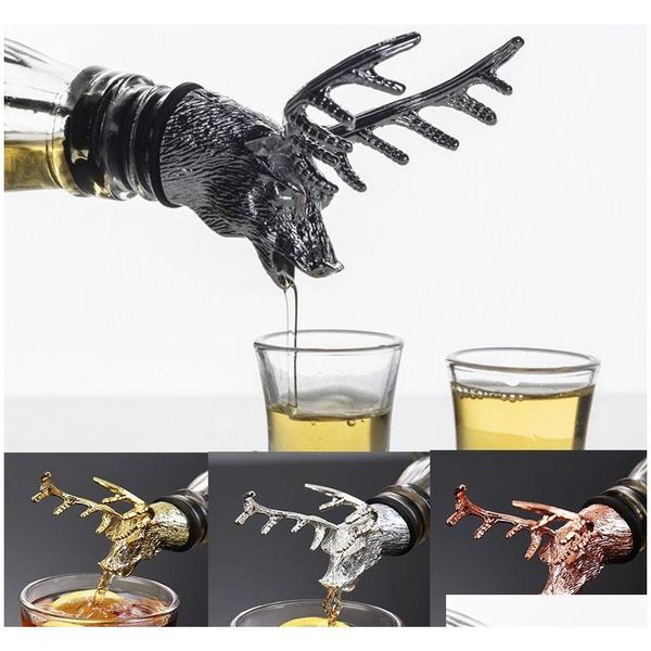

4 colors zinc alloy creative deer head wine bottle cork pourer ser deer stag wine pourer aerator barware decor bar tools 4vblc qycy3