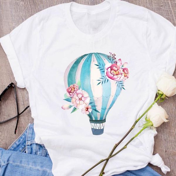 

women graphic plant ladies 90s balloon love cute floral fashion print clothes lady tees female t shirt womens t-shirt, White