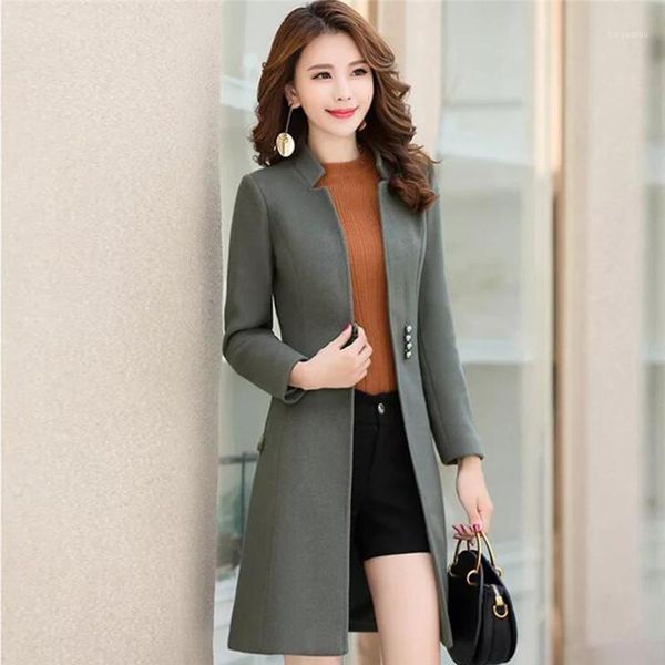 

casual single breasted office lady coat fashion long woolen jacket for women 2019 autumn solid color coats and outerwear1, Black